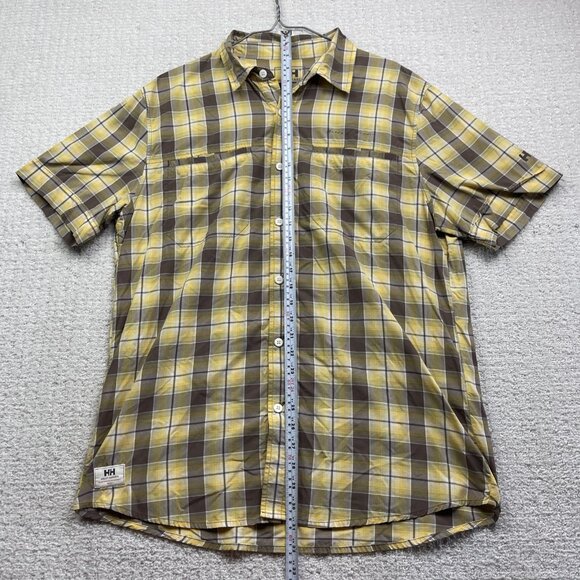 Helly Hansen Yellow Plaid Short Sleeve Button Up Shirt Men’s Size XL Outdoors - Picture 9 of 16